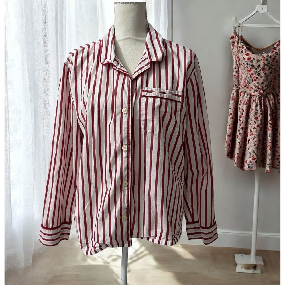 J.Crew Re-Imagined Red & White Striped Cotton Poplin Pajama Top‎ L